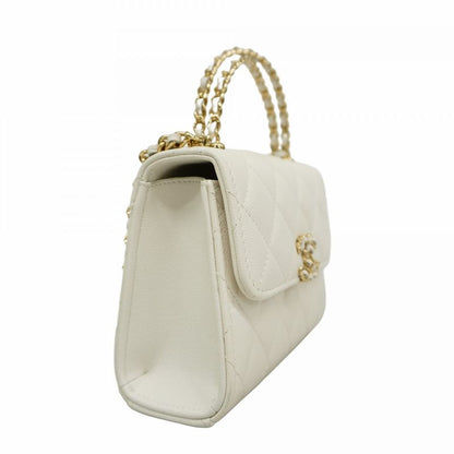 Chanel Handbag Matelasse Caviar Skin White Chien Pan Gold Hardware 2WAY Bag