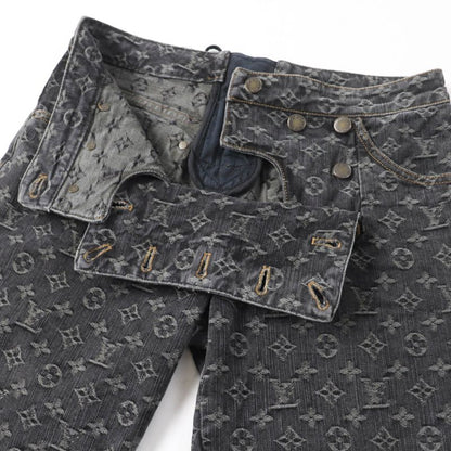 Louis Vuitton 100% Cotton Monogram Denim Pants With Logo Button Indigo Black 38
