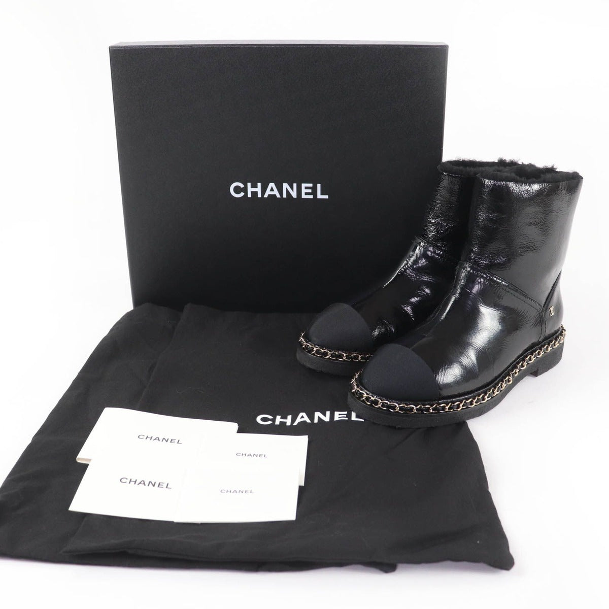 Chanel Coco Mark Shearling Leather Short Boots Black 36 Boxes — view 2