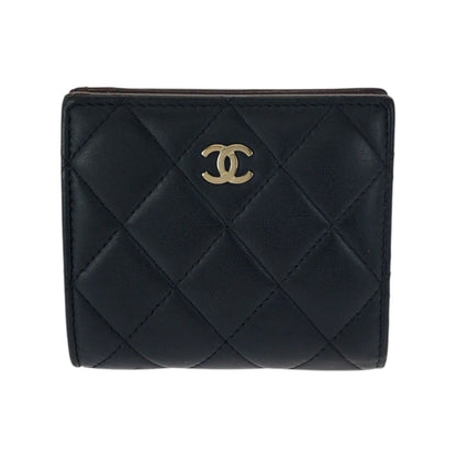 Chanel Quilted CC Logo Black Gold Lambskin Fold Wallet Compact