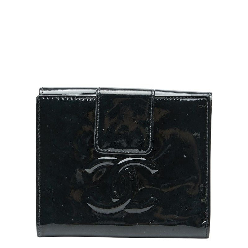 Chanel CC Logo Camellia Black Multicolor Patent Leather