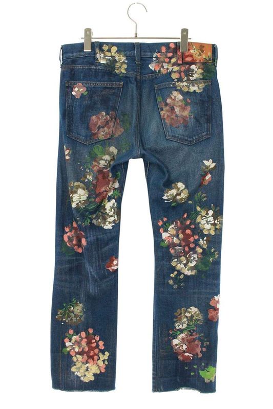 Gucci 16AW 408635 Xd481 Floral Design Cut Off Denim Pants Men's 32