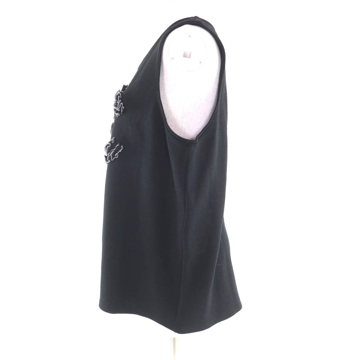 Chanel Wool CC Logo Tank Top with Camellia Brooch Black Super — view 2