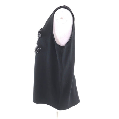 Chanel Wool CC Logo Tank Top with Camellia Brooch Black Super — view 2