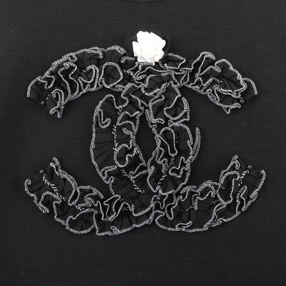 Chanel Wool CC Logo Tank Top with Camellia Brooch Black Super — view 5