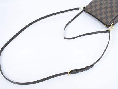 Authentic Louis Vuitton LV Trousse Makeup Damier Ebène 2WAY Shoulder Bag Brown