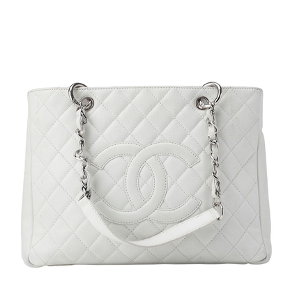 Chanel Shoulder Bag Matelasse Caviar Skin White Double Chain GST Silver