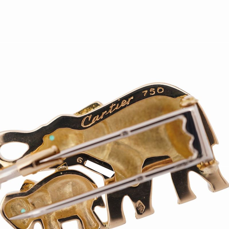 Cartier Candy Elephant 18K Yellow Gold Emerald Brooch Elephant Yellow Gold