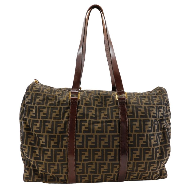 Fendi Zucca Nylon Canvas Brown Unisex Boston Bag