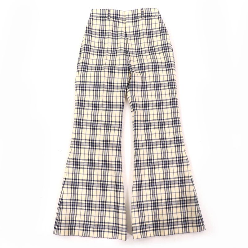 Gucci 611284 100% Wool Checked Center Press Flared Pants Ivory Black 36 Made In