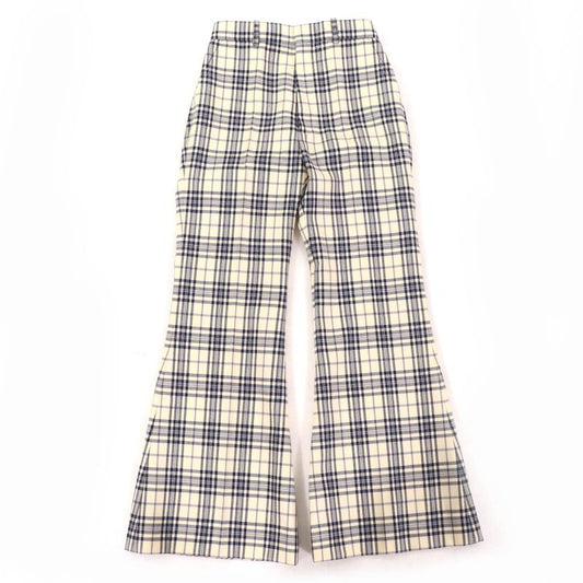 Gucci 611284 100% Wool Checked Center Press Flared Pants Ivory Black 36 Made In