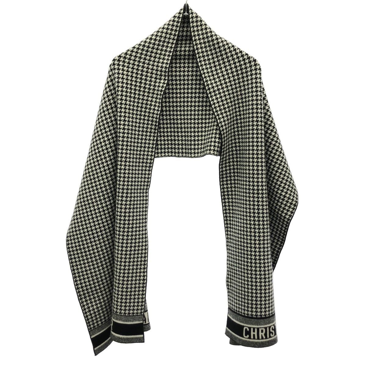 Dior Houndstooth Logo Shawl Black White Scarf