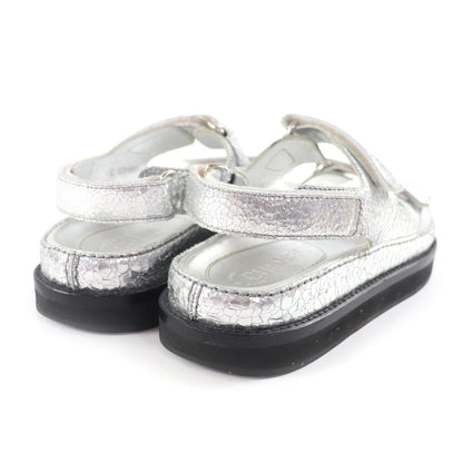 Chanel CC Logo Embroidered Back Strap Velcro Leather Flat Sandals — view 2
