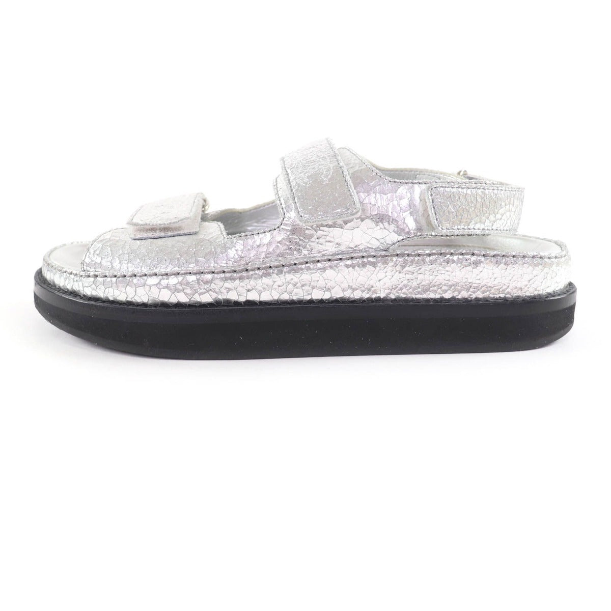 Chanel CC Logo Embroidered Back Strap Velcro Leather Flat Sandals — view 4