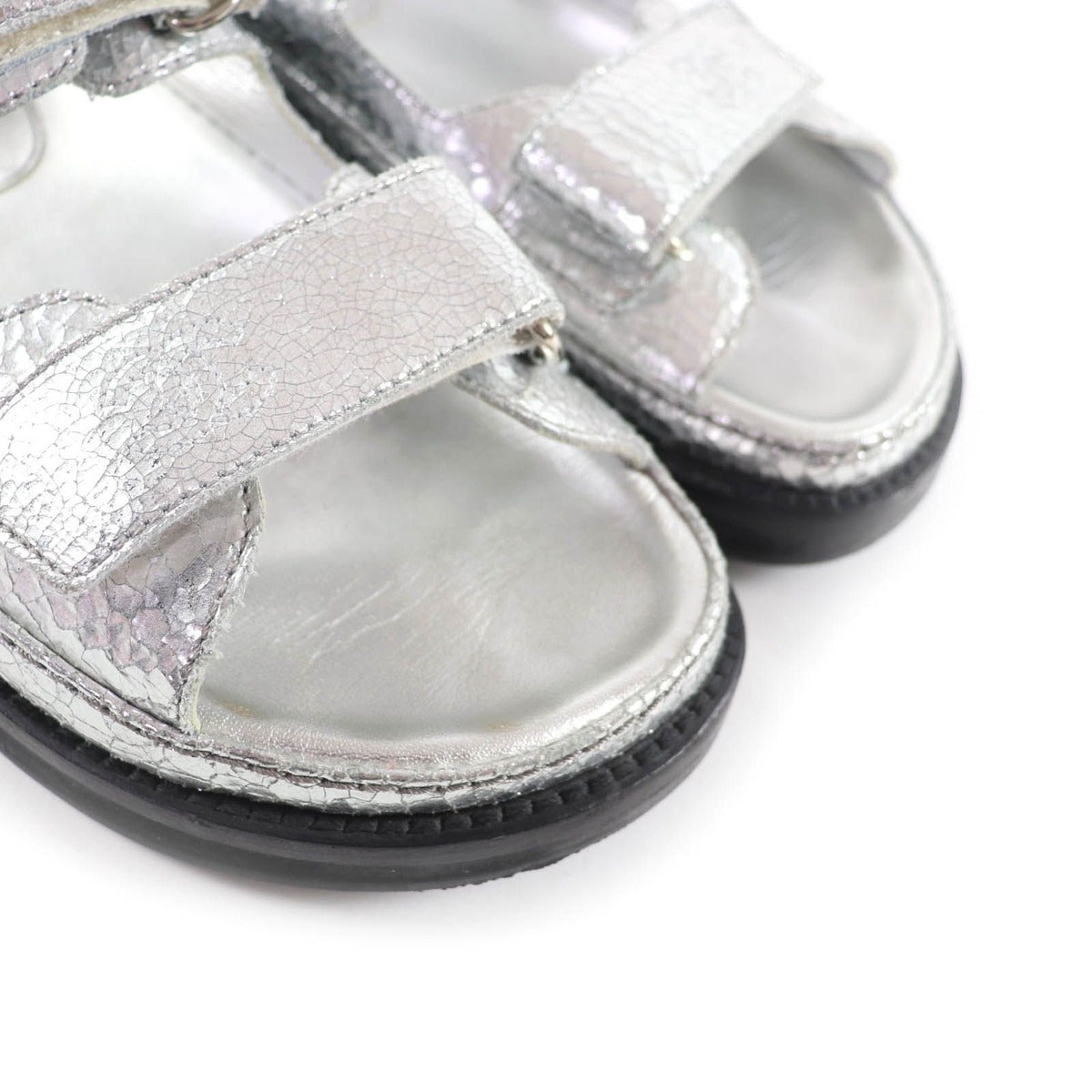 Chanel CC Logo Embroidered Back Strap Velcro Leather Flat Sandals — view 7