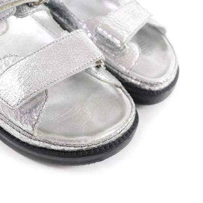 Chanel CC Logo Embroidered Back Strap Velcro Leather Flat Sandals — view 7