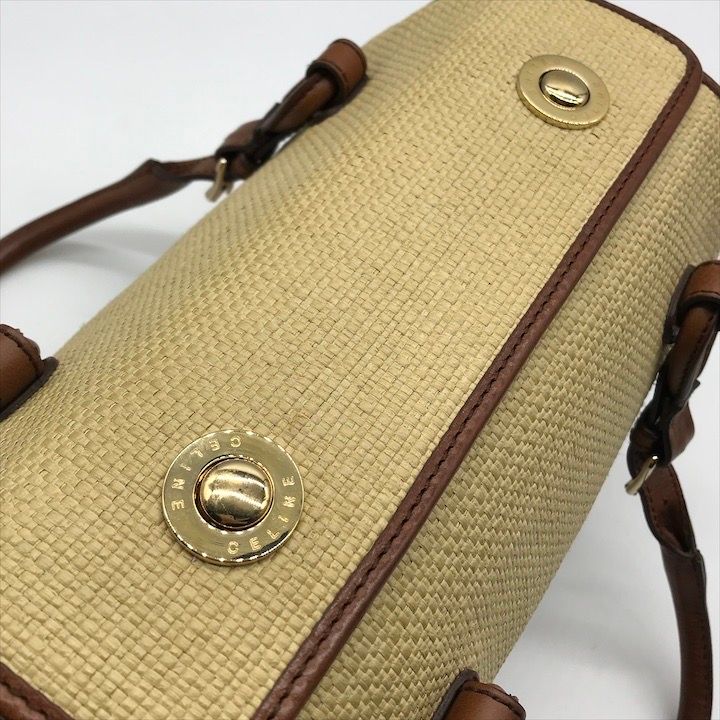 Celine Raffia Straw Hand Boston Bag Beige