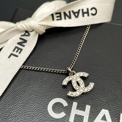 Chanel CC Logo Necklace Line Stone Icon Coco