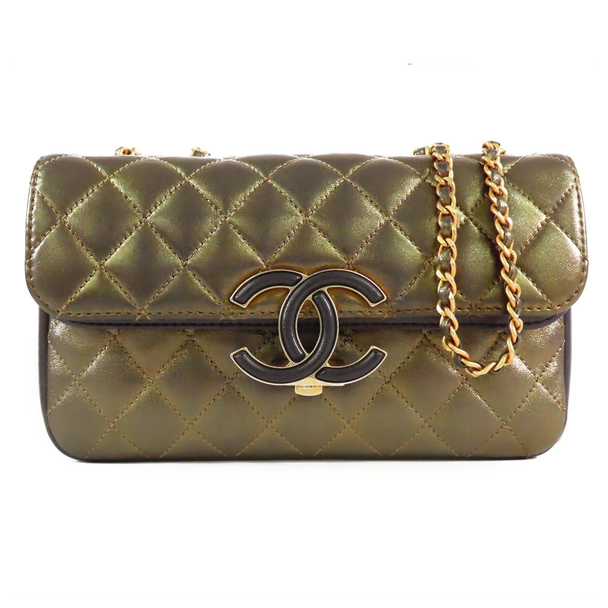 Chanel Quilted Double Flap Chain Gold Gray Leather CC Logo Shoulder Bag