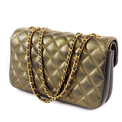 Chanel Quilted Double Flap Chain Gold Gray Leather CC Logo Shoulder Bag — view 2