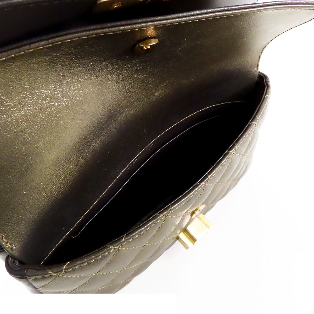 Chanel Quilted Double Flap Chain Gold Gray Leather CC Logo Shoulder Bag — view 5