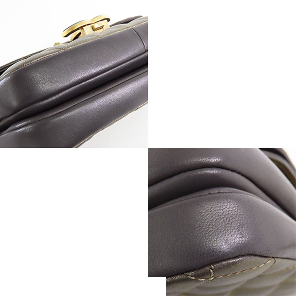 Chanel Quilted Double Flap Chain Gold Gray Leather CC Logo Shoulder Bag — view 7