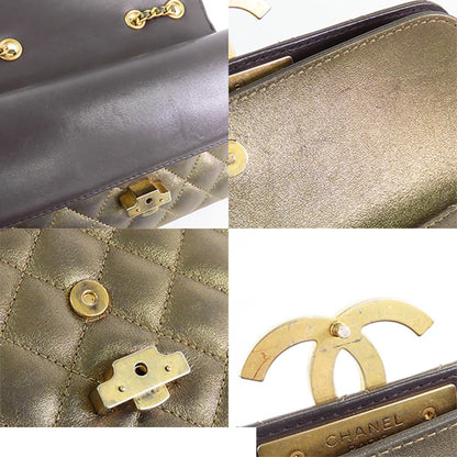 Chanel Quilted Double Flap Chain Gold Gray Leather CC Logo Shoulder Bag — view 8