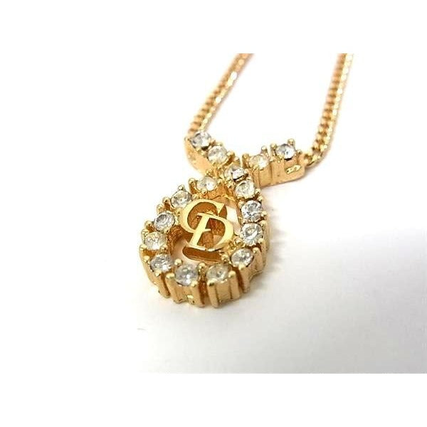 Dior Necklace Logo Gold Metal Rhinestone New — view 3