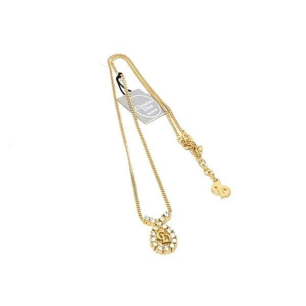 Dior Necklace Logo Gold Metal Rhinestone New