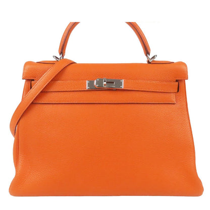 Hermes Kelly 32 Orange Silver Togo Retourne 2-Way Shoulder Bag