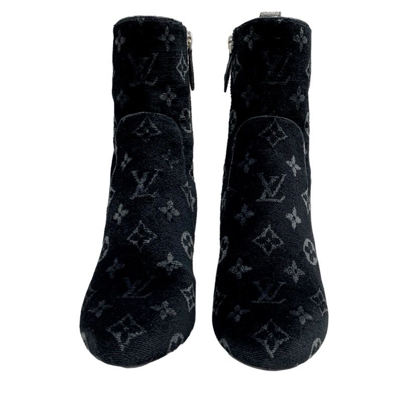 Louis Vuitton Silhouette Line Boots Short Boots Shoes Velor Black Monogram
