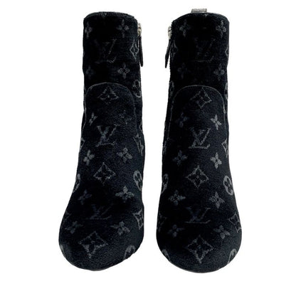 Louis Vuitton Silhouette Line Boots Short Boots Shoes Velor Black Monogram