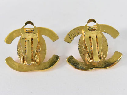 Authentic Chanel Coco Mark Turnlock Earrings GP Gold Plated Coco Mark Accessorie