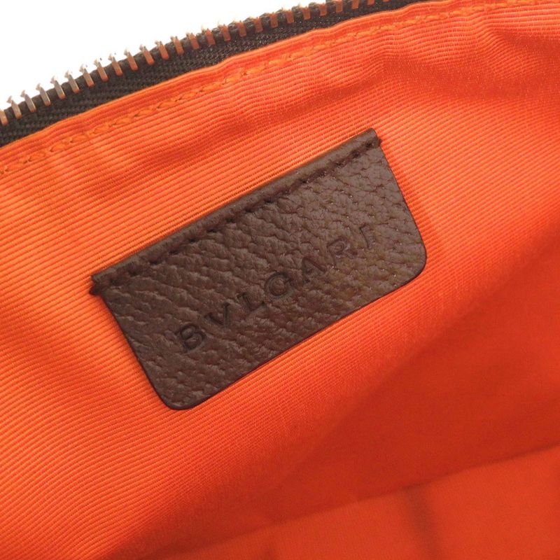 Bulgari Logomania Canvas Leather Brown Accessory Pouch Shoulder Bag 0428 Bvlgari