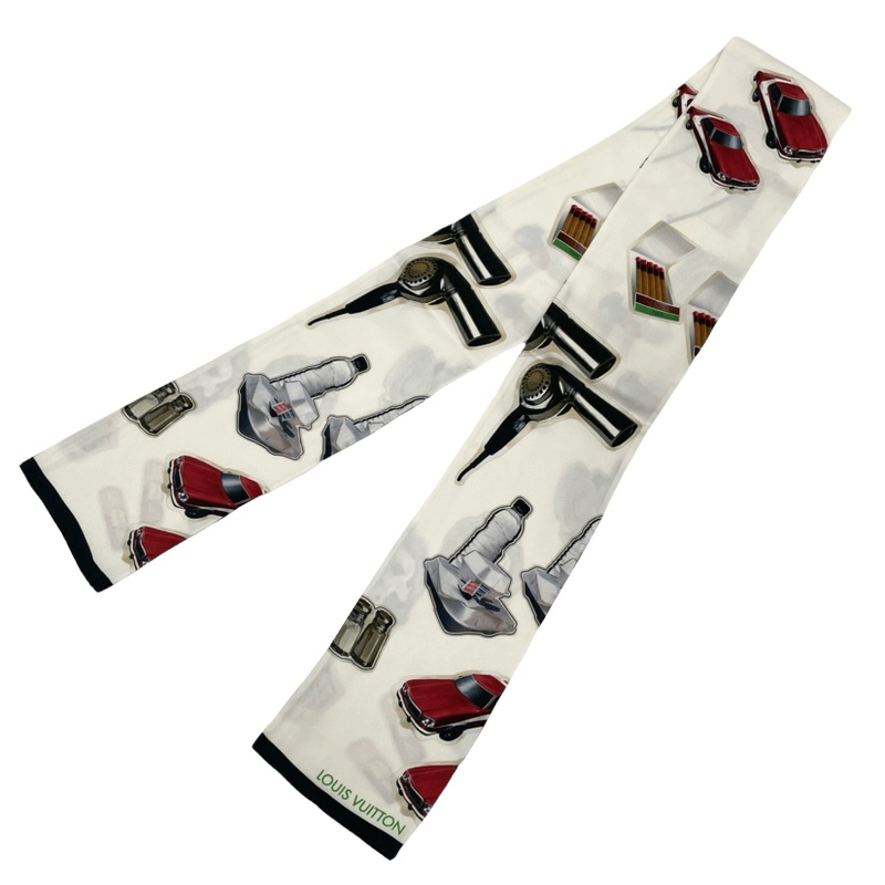 Louis Vuitton Bandeau Silk Scarf White Multicolor Twilli