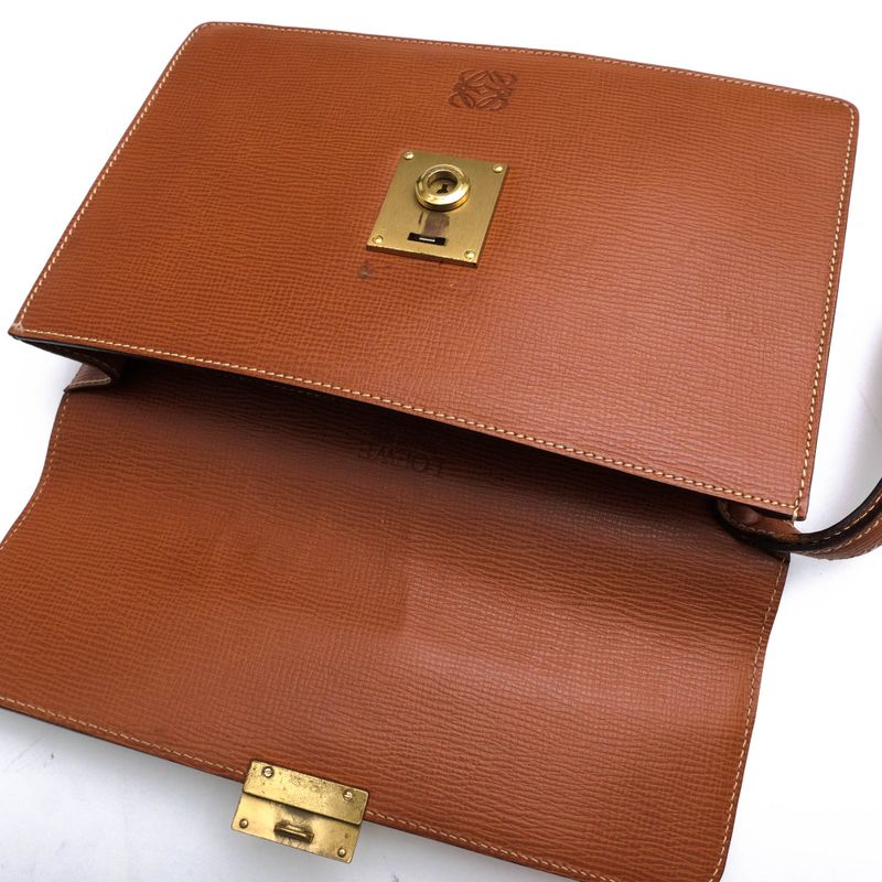 Loewe Bag Second Bag Clutch Bag Men Leather Genuine Leather Brown Shredded