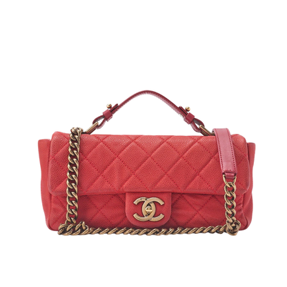 Chanel Chain Shoulder Bag Matelasse Turnlock 2way Caviar Skin Red Gold Hardware