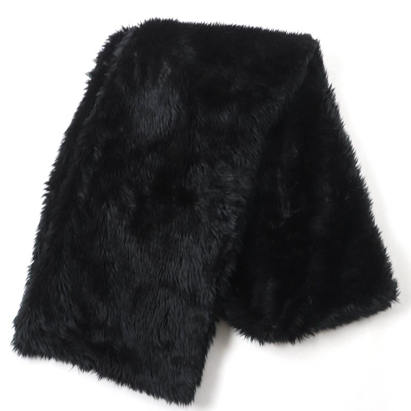 Balenciaga 719232 Faux Fur Large Shawl With Logo Tag And Hood Black 156 X 48cm