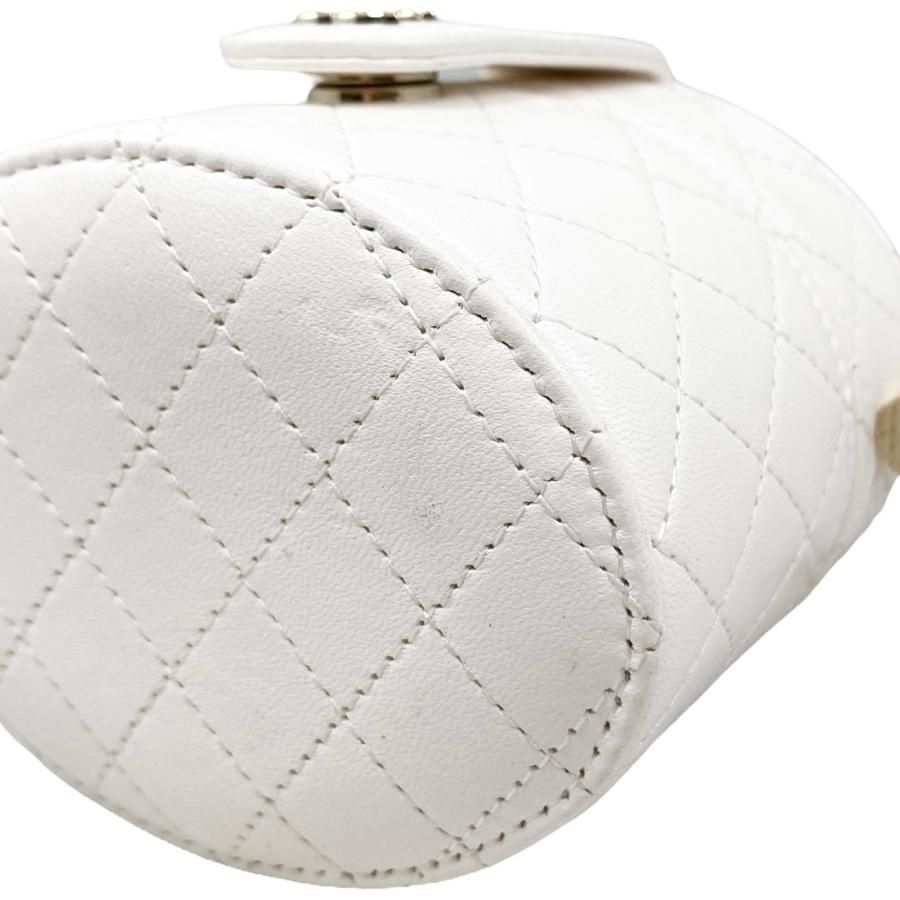 Chanel Shoulder Bag Vanity Mini Matelasse Lambskin Coco Mark Chain White Gold