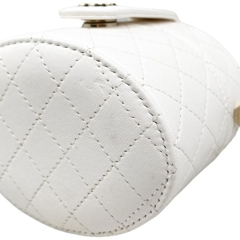 Chanel Shoulder Bag Vanity Mini Matelasse Lambskin Coco Mark Chain White Gold