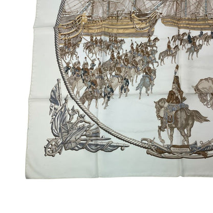 Hermes Scarf Silk Carre 90 Marine ET Cavalerie Sea And Cavalry White