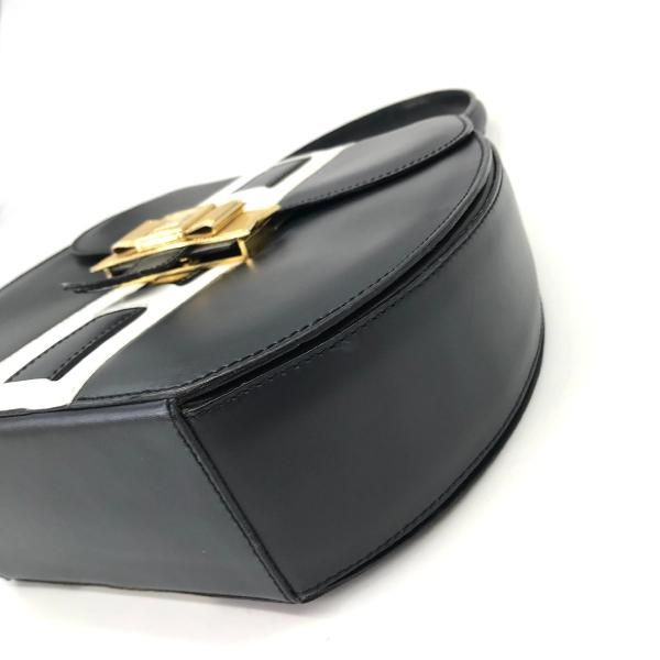 Celine Leather Ribbon Hand Bag Navy Gold