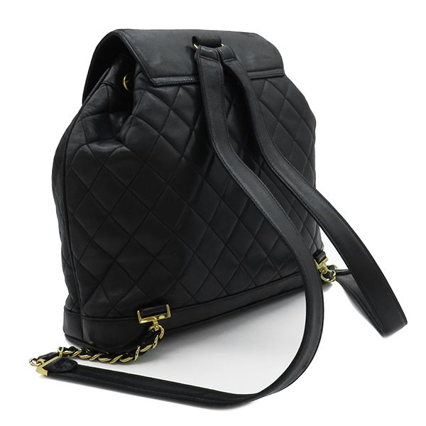 Chanel Backpack Daypack Matelasse Chain Backpack Sac Lambskin Black Gold