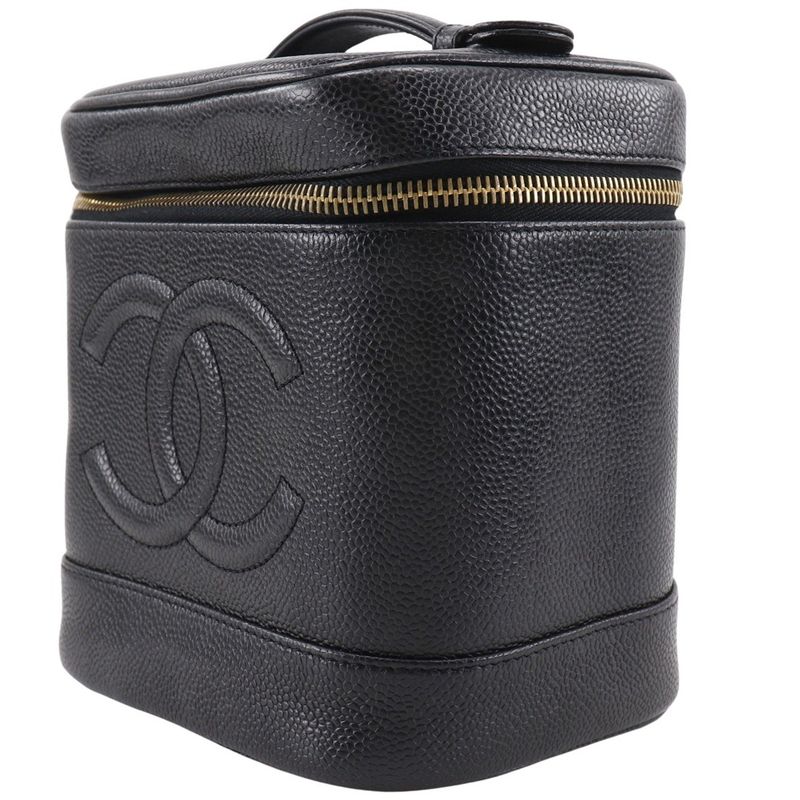 Chanel Vanity Coco Mark A01998 Caviar Skin Black Ladies Pouch