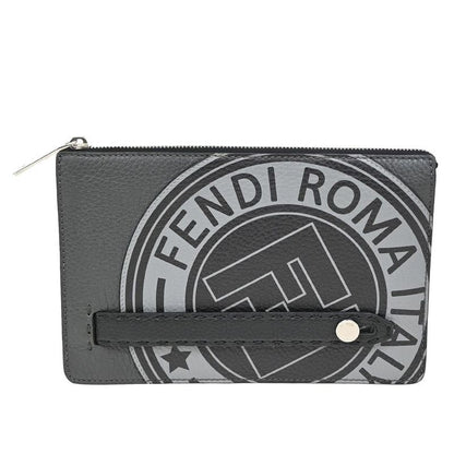 Fendi Clutch Bag Wallet Logo Leather Black Gray 31ka780
