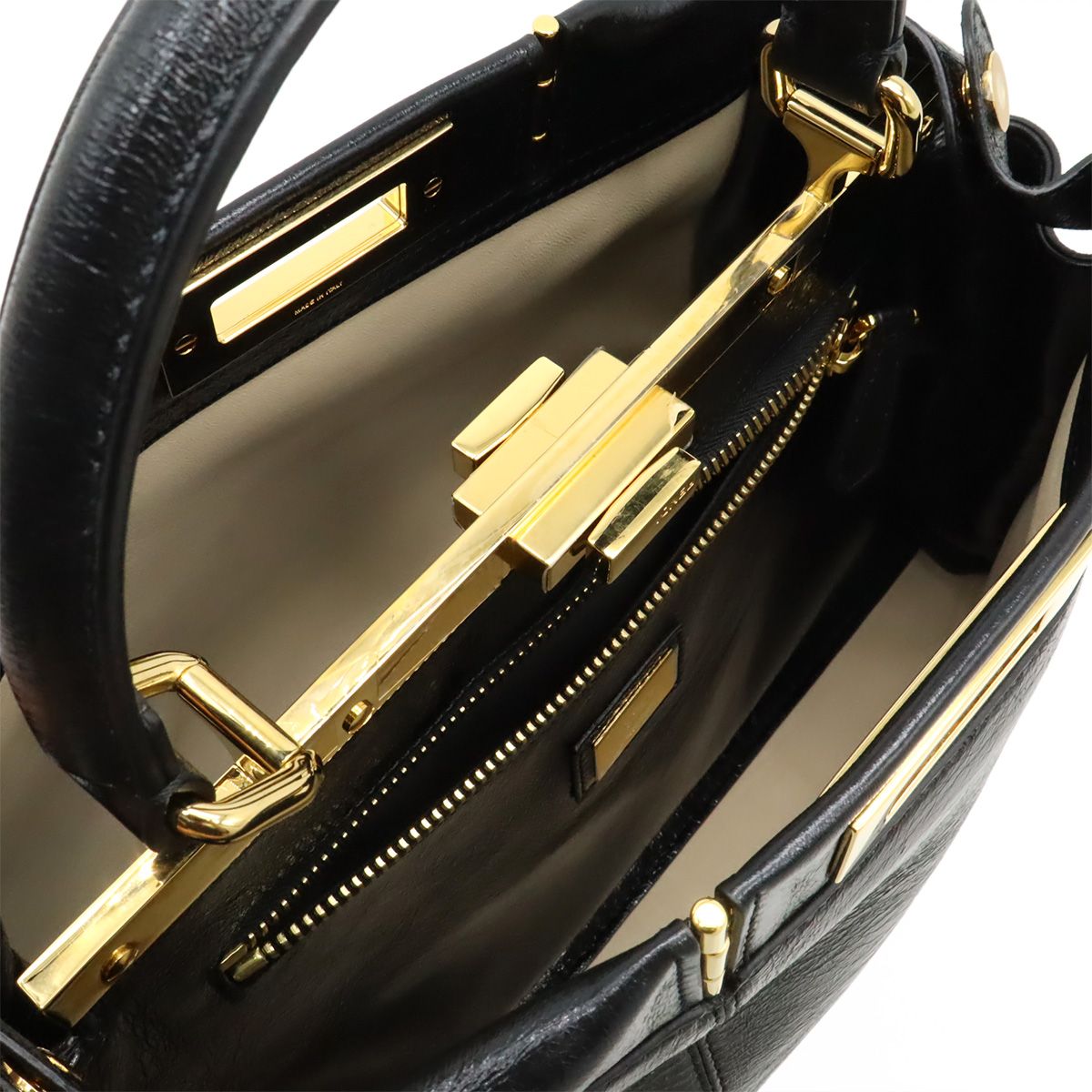 Fendi Peekaboo Regular Handbag 2WAY Shoulder Bag Crossbody Leather Black Black