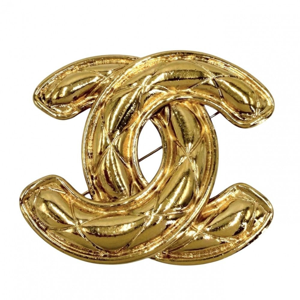 Chanel Brooch Quilted CC Logo Vintage Gold Plated