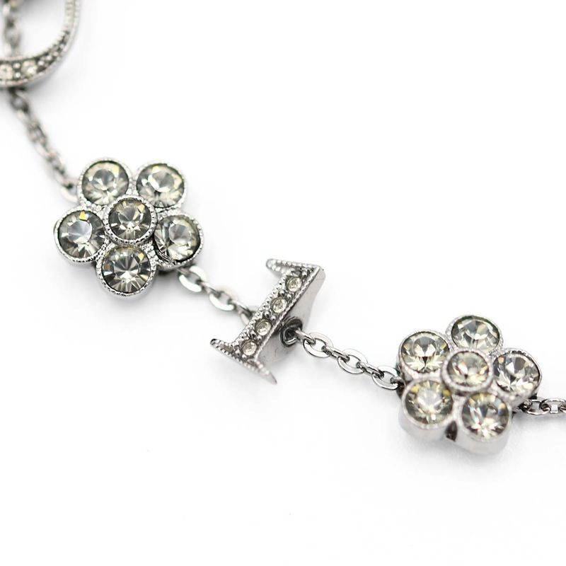 Christian DIOR Bracelet Rhinestone Flower Black Silver Color Accessories Ladies