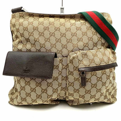 Gucci 169937 GG Canvas Sherry Line Shoulder Bag Leather Brown Ladies Men