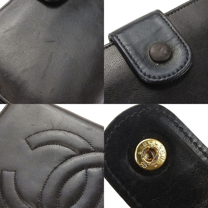 Chanel Bifold Long Wallet Gusset 3 Coco Mark Black Lambleather Leather Long